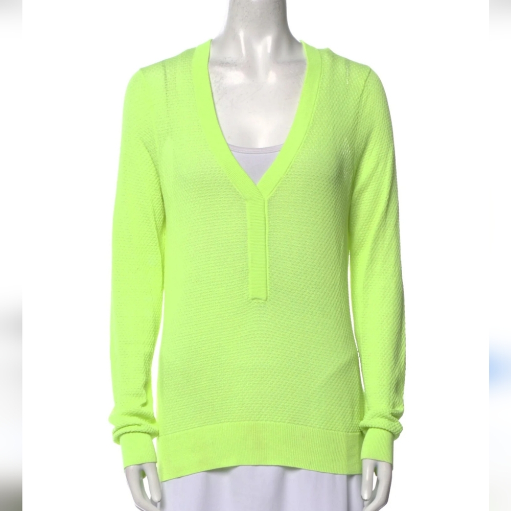 A.L.C. Women’s Neon Yellow Green V Neck Sweater
